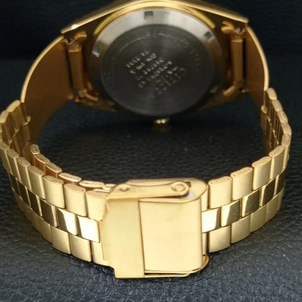 Vintage 1980 Citizen Automatic Mens Gold Watch W/daydate & Blue accents